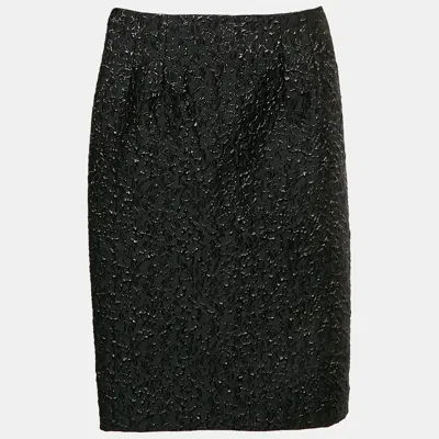 Pre-owned Versace Black Lurex Jacquard Pencil Skirt S