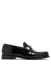 Versace Horsebit-embellished Croc-effect Patent-leather Loafers In Black