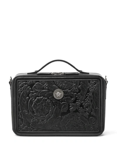 Versace Black Medusa Biggie Barocco Leather Messenger Bag