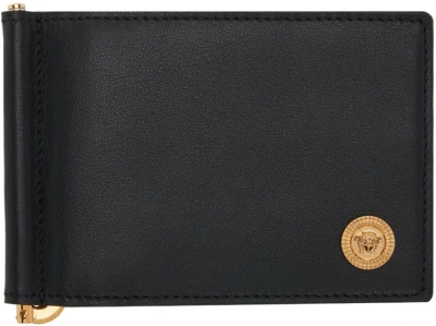 Versace Black Medusa Biggie Bifold Clip Wallet In Black- Gold