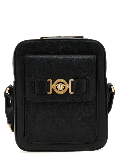 Versace Black Leather Medusa Biggie Crossbody Bag In Multi