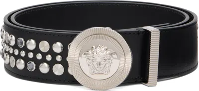 Versace Black Medusa Biggie Leather Belt In Pink