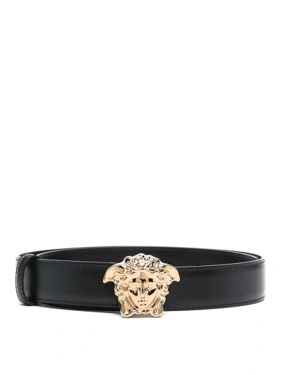 Versace Black Cintura Medusa Logo Belt In Black  Gold