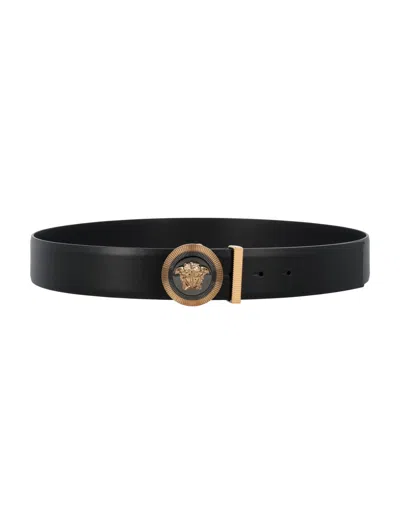 Versace Black Medusa Buckle Belt In Gold