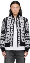 Versace Reversible Padded Printed Shell Bomber Jacket In 5b950-black+silver