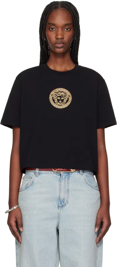 VERSACE BLACK MEDUSA CROP T-SHIRT