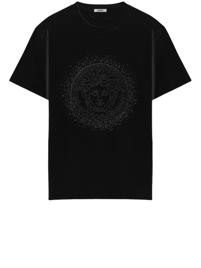 Versace Black Medusa Crystal T-shirt In Brown