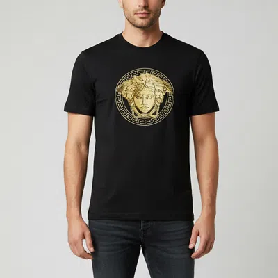 Pre-owned Versace Black Medusa Embroidered Cotton Crew Neck T-shirt M