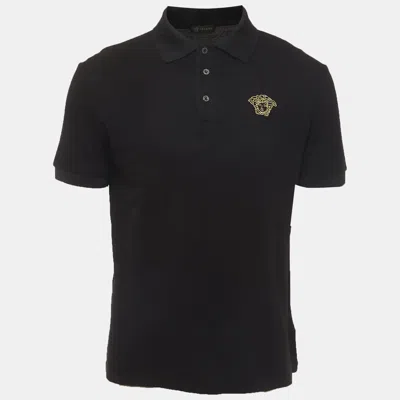 Pre-owned Versace Black Medusa Embroidered Pique Polo T-shirt Xl In Blue