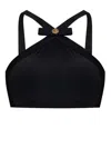 Versace Black Bikini Top With Bow And Gold Logo Plaque In Black