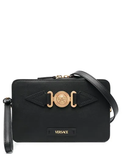 Versace Black Medusa Head Leather Clutch For Men By  (ss24)