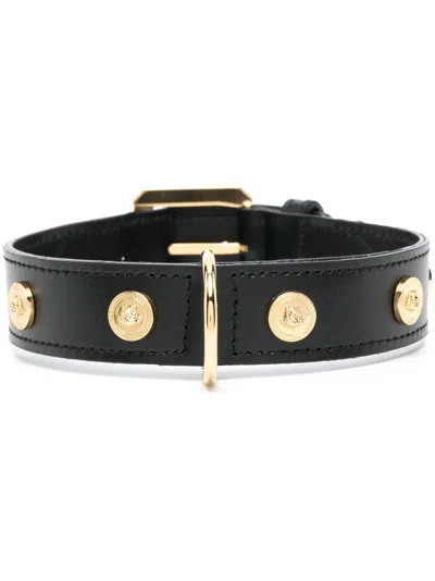 Versace Black Studded Leather Pet Collar