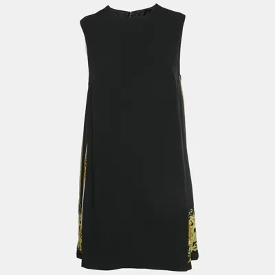 Pre-owned Versace Black Medusa Head Print Crepe And Satin Mini Dress M