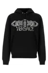 Versace Intricate Logo Print Sweatshirt With Kangaroo Pocket In Black