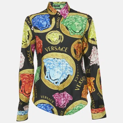 Pre-owned Versace Black Medusa Print Silk Long Sleeve Shirt S