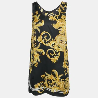 Versace Black Medusa Print Silk Sleeveless Mini Dress In Multi