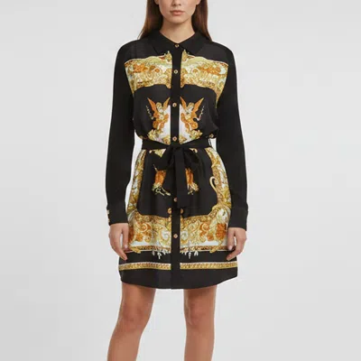 Pre-owned Versace Black Medusa Renaissance Print Silk Rib Knit Mini Dress Xl