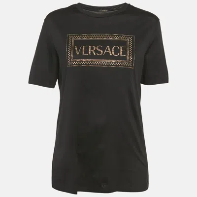 Pre-owned Versace Black Medusa Rhinestone Jersey T-shirt M