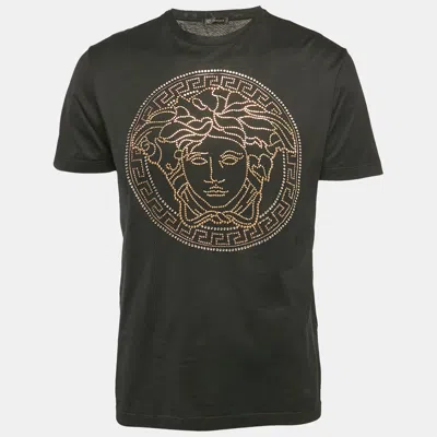 Pre-owned Versace Black Medusa Stud Embellished Cotton Crew Neck T-shirt L