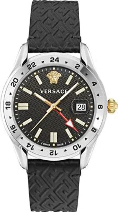 Pre-owned Versace Black Mens Analogue Watch Greca Time Gmt Ve7c00123
