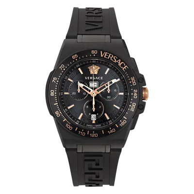 Pre-owned Versace Black Mens Chronograph Watch Greca Extreme Chrono Ve7h00323