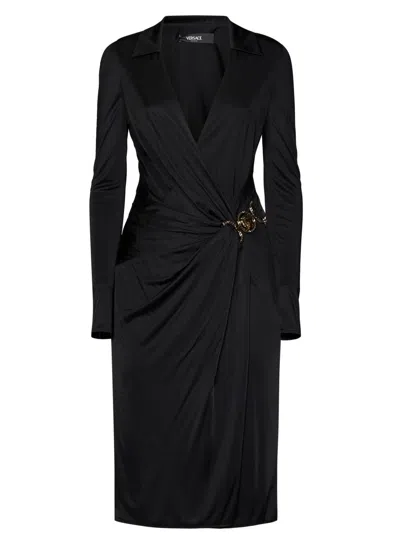 Versace Black Medusa Plaque Midi Dress