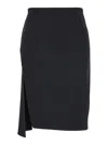 Versace Black Midi Skirt With Side Slit In Stretch Wool Woman In Multicolor