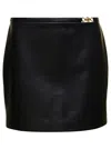 VERSACE BLACK MINI-SKIRT WITH MEDUSA DETAIL IN SMOOTH LEATHER WOMAN