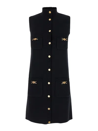Versace Black Mini Sleeveless Dress With Medusa Detail