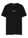 Versace Black Minimalist Embroidered Logo Cotton T-shirt In Multi