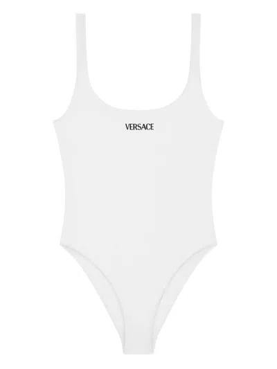 Versace Black Minimalist One-piece Scoop-back Swimsuit In White