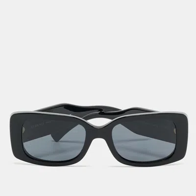Pre-owned Versace Black Mod 4377 Logo Frame Rectangle Sunglasses