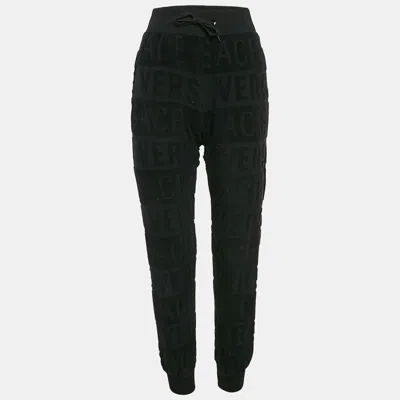 Pre-owned Versace Black Monogram Tuft Cotton Knit Joggers Xs