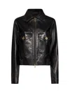 Versace Leather Collared Coat Front Pockets Stitching In Black