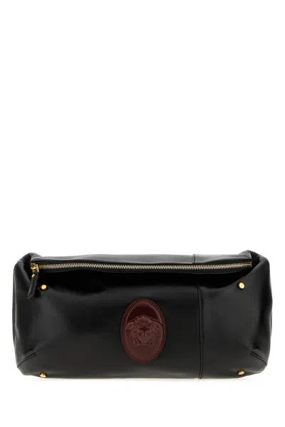 Versace Nappa Leather Lou Belt Clutch Bag In Black