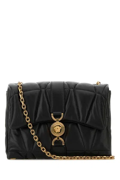 Versace Black Nappa Leather Mini Kleio Shoulder Bag With Golden Hardware