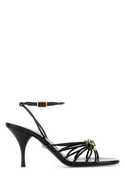 Versace Nappa Leather Sandals Strappy Design Ankle Strap In Animal Print