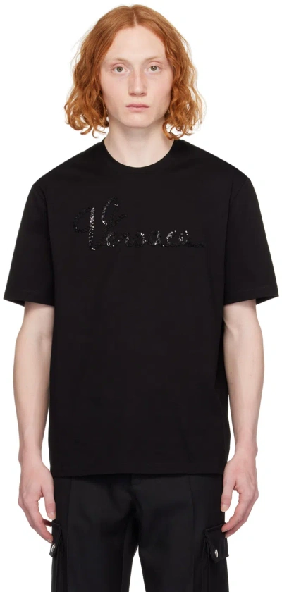 Versace Nautical Logo-embellished Cotton T-shirt In Black