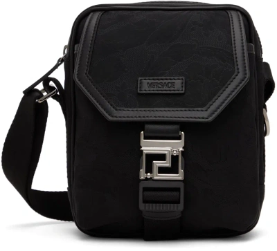 Versace Black Neo Nylon Jacquard Crossbody Bag In Black-ruthenium