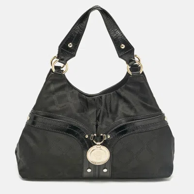 Versace Black Nylon And Patent Leather Logo Shoulder Bag