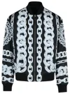 Versace Reversible Padded Printed Shell Bomber Jacket In Black