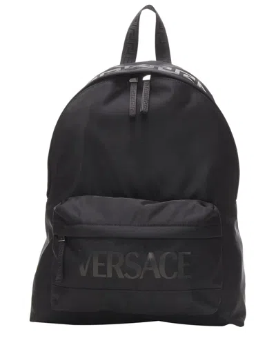 Pre-owned Versace Black Nylon La Greca Logo Backpack, Never Carried (authentic Pre-  Loved)