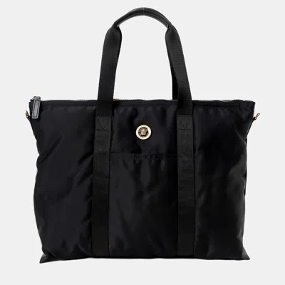 Pre-owned Versace Black Nylon La Medusa Tote Bag With Strap