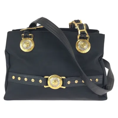 Pre-owned Versace Black Nylon Leather Shoulder Bag Tote Bag ()