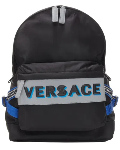 Versace Black Nylon Reflective Logo Greca Strap Backpack