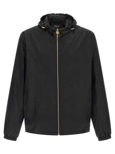 Versace Nylon Shell Hooded Jacket In Black