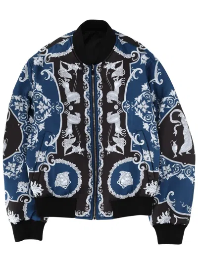 Versace Black Nylon Sports Jacket In Animal Print