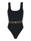 Versace Black One-piece Swimsuit With Greca And Medusa Band