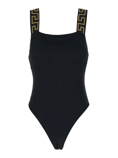 VERSACE BLACK ONE-PIECE SWIMSUIT WITH GRECA DETAIL