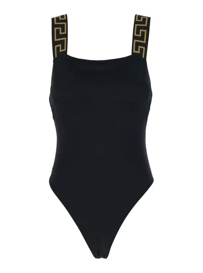 Versace Black One-piece Swimsuit With Greca Detail In Stretch Polyamide Woman